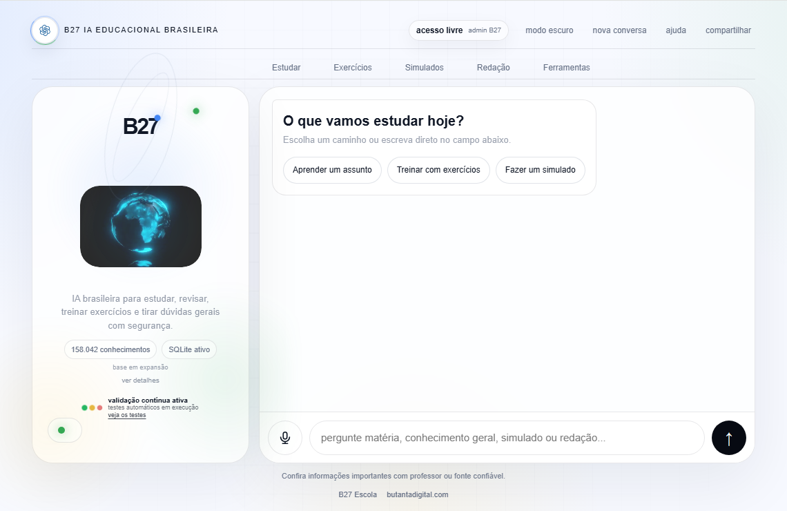 Interface atual da B27 Escola