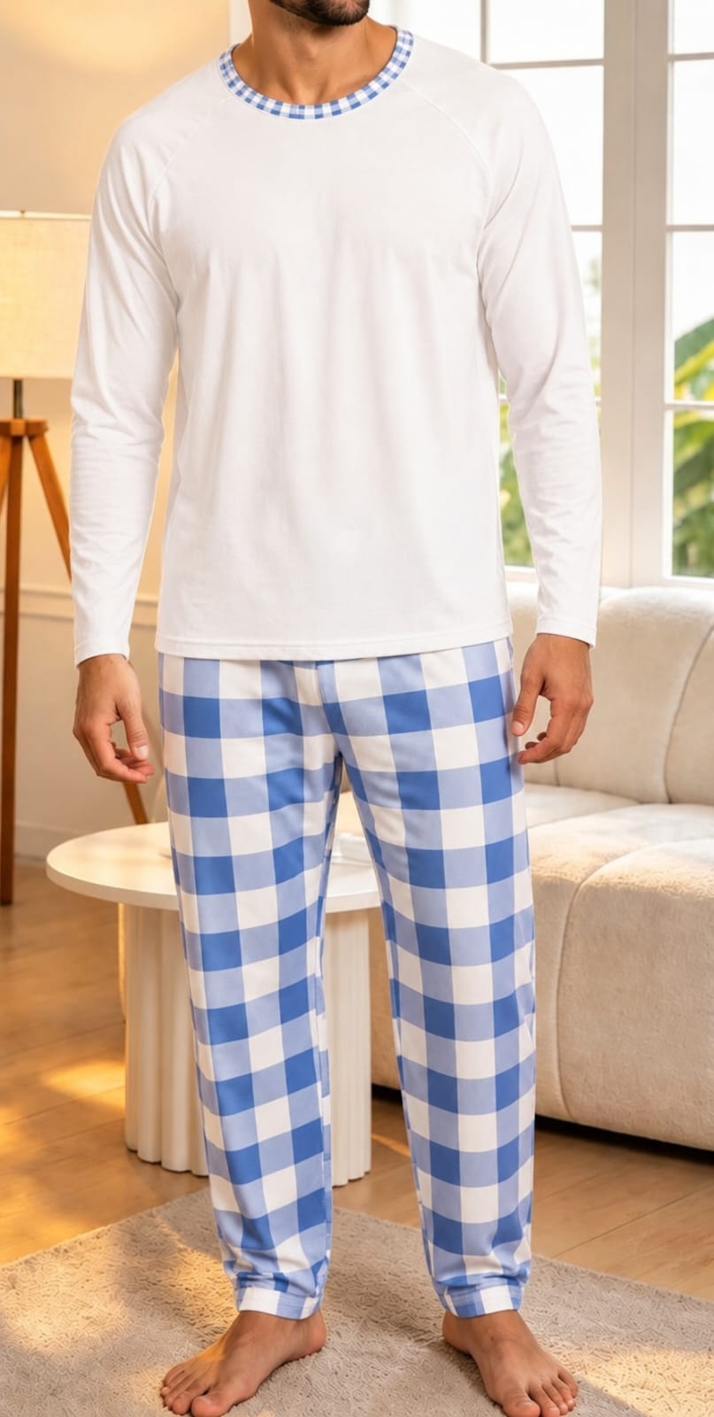 Pijama branco e azul